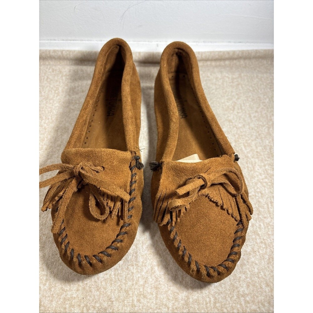 MINNETONKA Women Classic moccasins Fringe Festival Boho brown suede leather 7.5